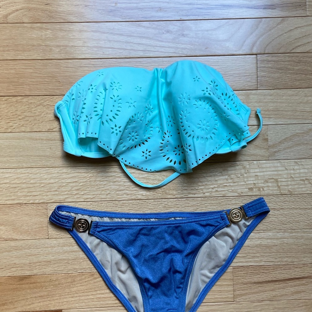 Mint Bandeau Bikini Top with Ruffle Detail